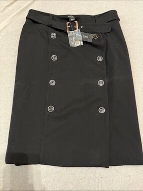 White House Black Market Black Double-Row Button Belted Pencil Skirt